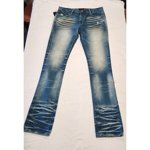 RTA Clayton Stacked Medium Blue Denim Jeans NWT & Packing Size 34 Length 36